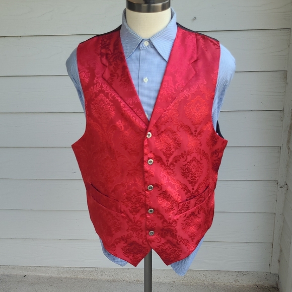 FRONTIER CLASSICS Metallic Red Floral Pattern Polyester Mens Vest Sz L RARE - Picture 1 of 6
